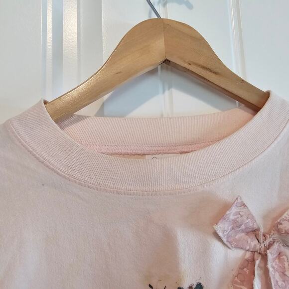 Vintage Cat Shirt Women Large Pink 80s Patchwork Grandma Rustic Cottage Retro - Picture 9 of 16